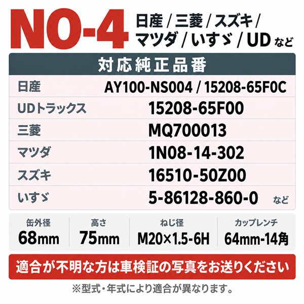 NO-4 オイルフィルター｜日産・三菱・スズキ等｜AY100-NS004 / 15208-65F0C 互換｜1個 / 20個 / 80個