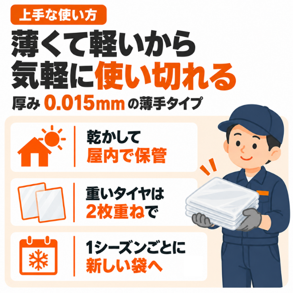 タイヤ袋 乗用車用 100枚入｜タイヤ保管袋 まち付き スタッドレス履き替え・業務用