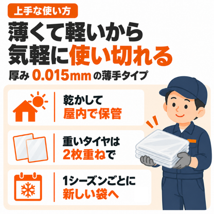タイヤ袋 乗用車用 100枚入｜タイヤ保管袋 まち付き スタッドレス履き替え・業務用
