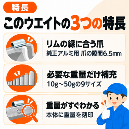 バランスウェイト 打込みタイプ 純正アルミホイール専用 鉛製