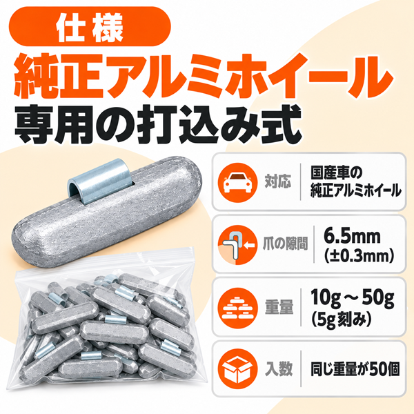バランスウェイト 打込み 純正アルミホイール専用 鉛製 10g〜50g（9サイズ）各50個入