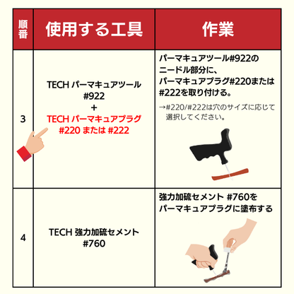 TECH パーマキュアプラグ Lサイズ(#222) / Sサイズ(#220) 50本入 (パンク修理材)